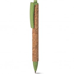 PENNA A SFERA IN SUGHERO E PAGLIA DI GRANO+ABS Verde Acido
