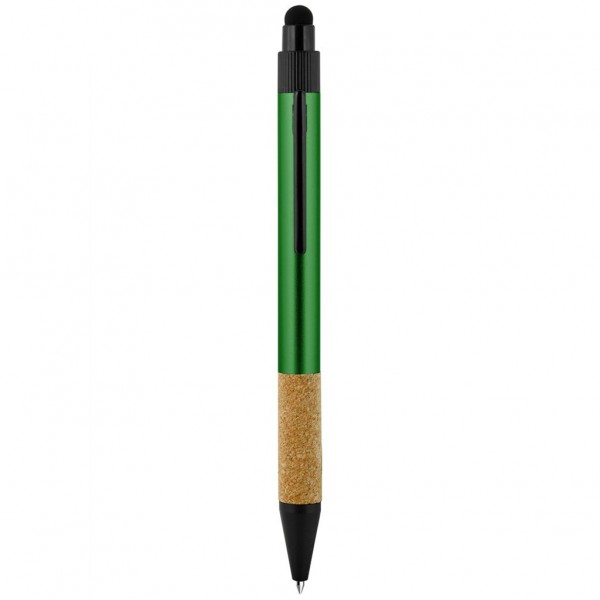 PENNA A SFERA CON TOUCH SCREEN  IN ALLUMINIO RICICLATO E SUGHERO V (verde)
