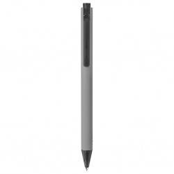 in plastica rivestita in materiale gommato al tatto, chiusura a scatto e refill nero a inchiostro gel GR (grigio)