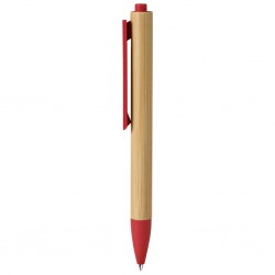 fusto in bambù, puntale, clip e pulsante di chiusura a scatto in paglia di grano e ABS, refill blu R (rosso)