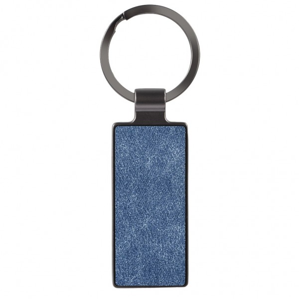 in metallo brunito, inserto in PU con effetto denim sulla parte frontale adatto per incisione laser di colore scuro, con astuccio in confezione singola