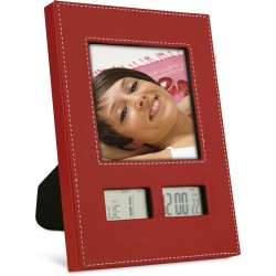 * OROLOGIO LCD CON PORTAFOTO IN PLASTICA E PU Rosso