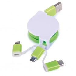 CAVETTO 3 IN 1 PER RICARICA E TRASFERIMENTO DATI IN PLASTICA Verde Acido