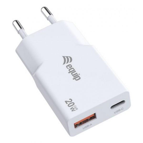 ALIMENTATORE 20W GAN 2 PORTE SLIM W 1*USB C+1*USB A QC+PD3.0