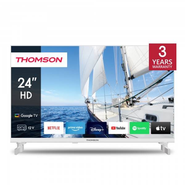TV 24" THOMSON HD SMART GOOGLETV T2/C2S2 ANDROID 12V CAMPER WHITE
