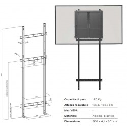 SUPPORTO DA PAVIMENTO A MURO 120KG ALTEZZA REG.138.5-164.3 CARTONGESSO
