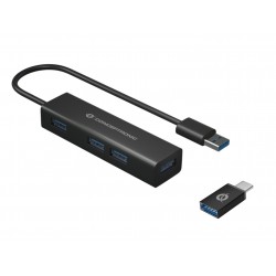 HUB USB 3.0 4 PORTE BK 4*USB A + ADATT.USB C (ALLUMINIO)
