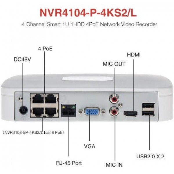NVR 8CH 12MP 960GB 4POE VGA+HDMI LAN EPTZ USB2 H265+