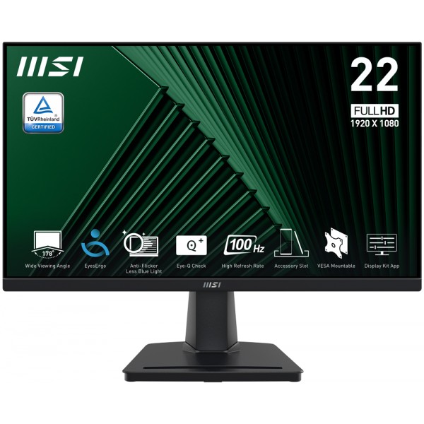MON 21,5 IPS HDMI VGA 16:9 100HZ MSI PRO MP225 BLACK VESA FHD