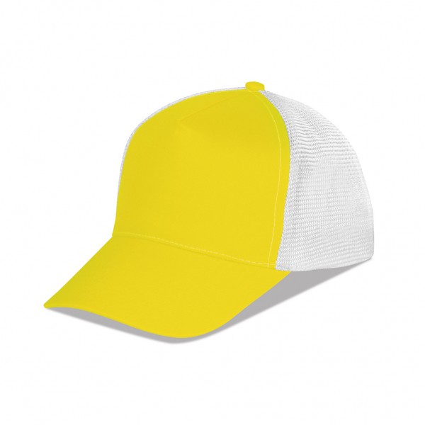 CAPPELLINO 5 PANNELLI MESH COLORI FLUORESCENTI IN 100% POLIESTERE Giallo