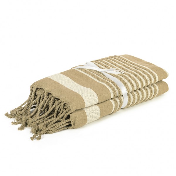 TELO DA MARE E PAREO STILE FOUTA IN COTONE RICICLATO 100% (275 Beige