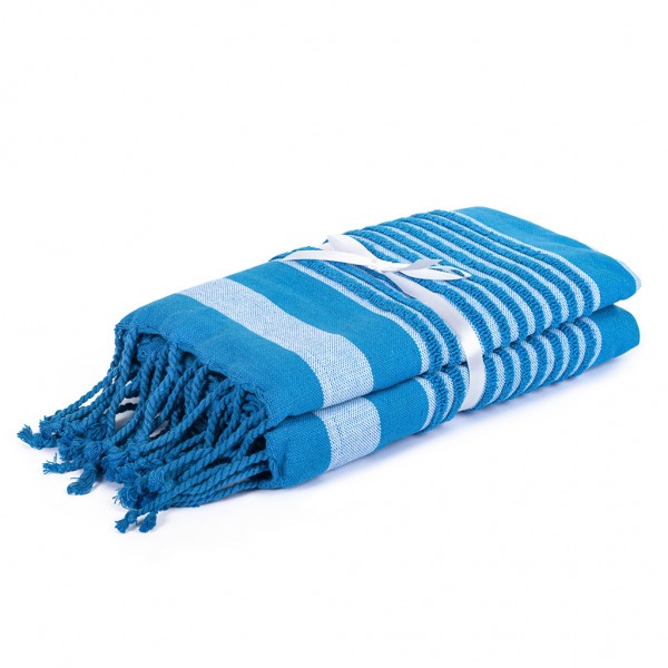 TELO DA MARE E PAREO STILE FOUTA IN COTONE RICICLATO 100% (275 Sky blue
