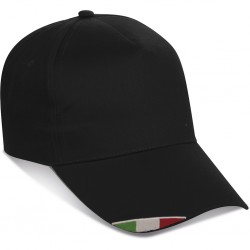 CAPPELLINO 5 PANNELLI CON BANDIERA ITALIANA IN COTONE 100% Nero