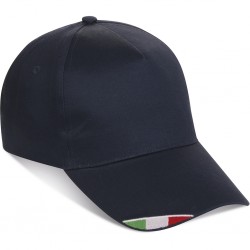 CAPPELLINO 5 PANNELLI CON BANDIERA ITALIANA IN COTONE 100% Blu navy