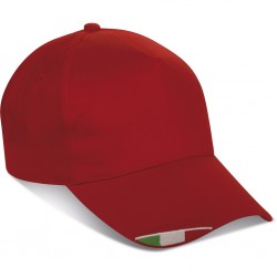 CAPPELLINO 5 PANNELLI CON BANDIERA ITALIANA IN COTONE 100% Rosso