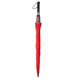 tessuto realizzato dal riciclo delle bottiglie in PET (RPET), struttura in fibra di vetro, puntale in plastica, manico rivestito in gomma, laccio da polso, apertura automatica. Con bordo catarifrangente R (rosso)