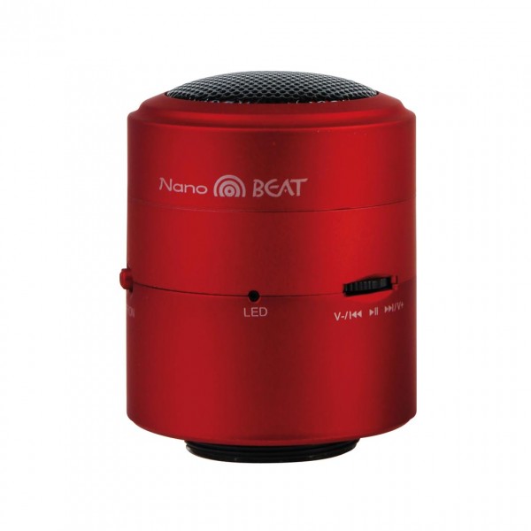 * ALTOPARLANTE STEREO DA TAVOLO N.B.: FUNZIONA SOLO SE CONNESSO TRAMITE CAVETTO USB IMBALLI: 20/10 MISURE: Ø 5,5X7 MATERIALI: Rosso