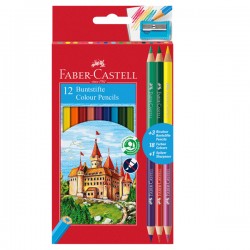 Matita colorata eco Il Castello+3 bicolor - diametro mina 3,00 mm - colori assortiti - Faber-Castell - astuccio 12 pezzi