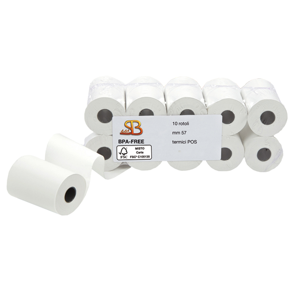 Rotolo per POS e carta di credito - 57 mm x 20 m - 55 gr - diametro esterno 40 mm - anima 12 mm - carta termica BPA free - Sabacart - blister 10 pezzi Rotolo per POS e carta di credito - 57 mm x 20 m - 55 gr - diametro esterno 40 mm - anima 12 mm - carta termica BPA free - Sabacart - blister 10 pezzi