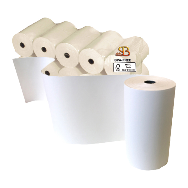 Rotolo per calcolatrice e stampante - 57 mm x 25 m - 55 gr - diametro esterno 45 mm - anima 12 mm - carta termica BPA free - Sabacart - blister 10 pezzi