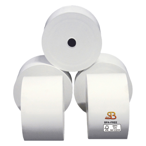 Rotolo per distributore self service - 59,5 mm x 85 m - 70 gr - diametro esterno 87 mm - anima 12 mm - carta termica BPA free - Sabacart