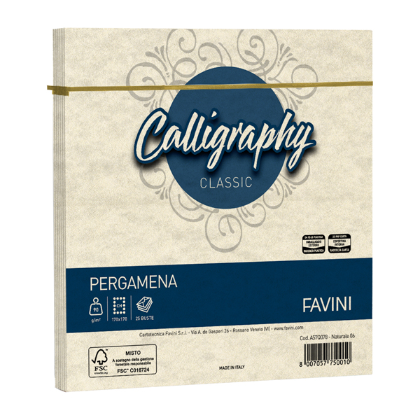 Busta Calligraphy Pergamena - 170 x 170 mm - 90 gr - naturale 06 - Favini - conf. 25 pezzi Busta Calligraphy Pergamena - 170 x 170 mm - 90 gr - naturale 06 - Favini - conf. 25 pezzi