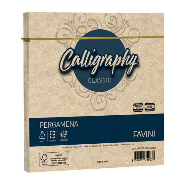 Busta Calligraphy Pergamena - 170 x 170 mm - 90 gr - nocciola 04 - Favini - conf. 25 pezzi Busta Calligraphy Pergamena - 170 x 170 mm - 90 gr - nocciola 04 - Favini - conf. 25 pezzi