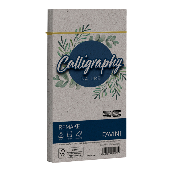 Busta Calligraphy Remake - 110 x 220 mm - 120 gr - scoglio - Favini - conf. 25 pezzi Busta Calligraphy Remake - 110 x 220 mm - 120 gr - scoglio - Favini - conf. 25 pezzi