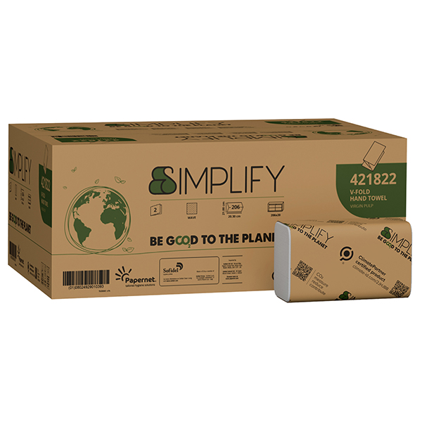 Asciugamani piegati a V Simplify - 21 x 20,3 cm - goffratura a onda - 16,5 gr - bianco - Papernet - conf. 206 pezzi Asciugamani piegati a V Simplify - 21 x 20,3 cm - goffratura a onda - 16,5 gr - bianco - Papernet - conf. 206 pezzi
