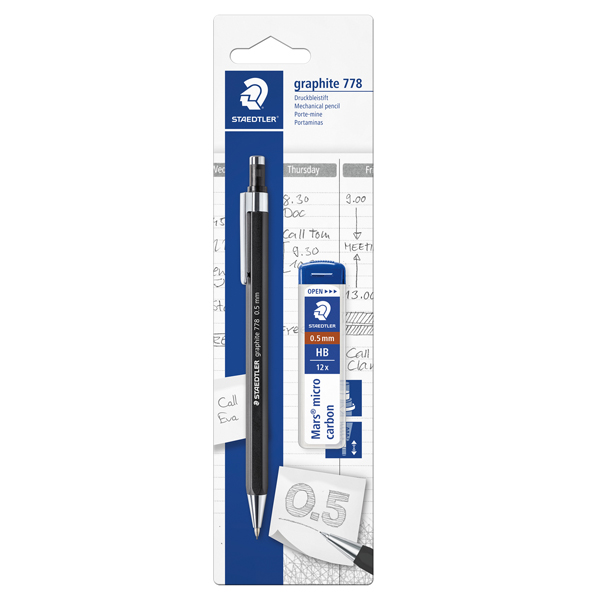 Portamine Grafite 778 - mina 0,5 mm - con astuccio 12 mine - fusto nero opaco - Staedtler Portamine Grafite 778 - mina 0,5 mm - con astuccio 12 mine - fusto nero opaco - Staedtler