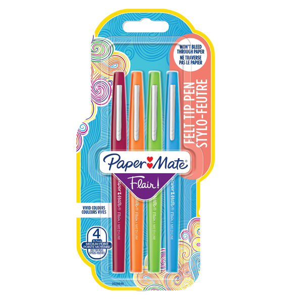 Pennarello Flair Nylon - punta feltro - 1,10mm - colori assortiti Fun - Papermate - conf. 4 pezzi Pennarello Flair Nylon - punta feltro - 1,10mm - colori assortiti Fun - Papermate - conf. 4 pezzi