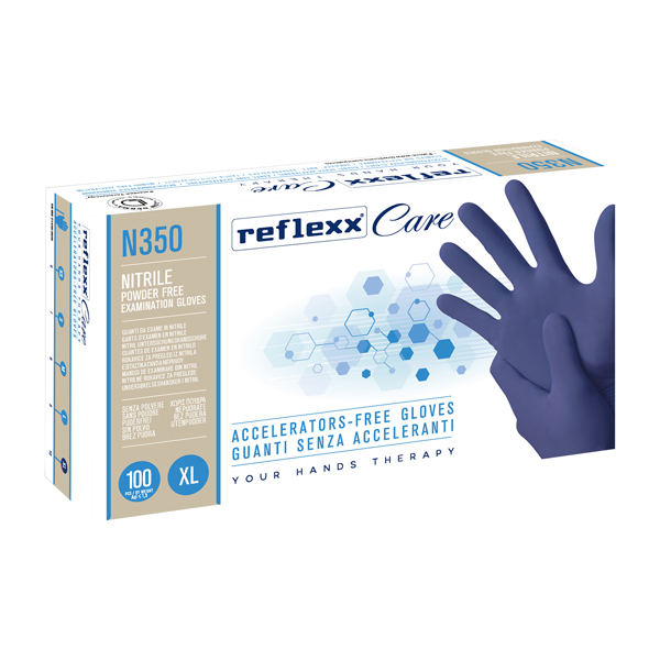 Guanti nitrile ipoallergenici N350 - senza acceleranti - taglia XL - blu - Reflexx - conf. 100 pezzi Guanti nitrile ipoallergenici N350 - senza acceleranti - taglia XL - blu - Reflexx - conf. 100 pezzi