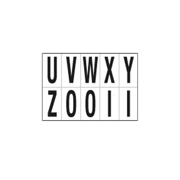 Lettere adesive da U a Z - in PVC - 70 x 124 mm - 10 et/fg - 1 foglio - nero/bianco Lettere adesive da U a Z - in PVC - 70 x 124 mm - 10 et/fg - 1 foglio - nero/bianco