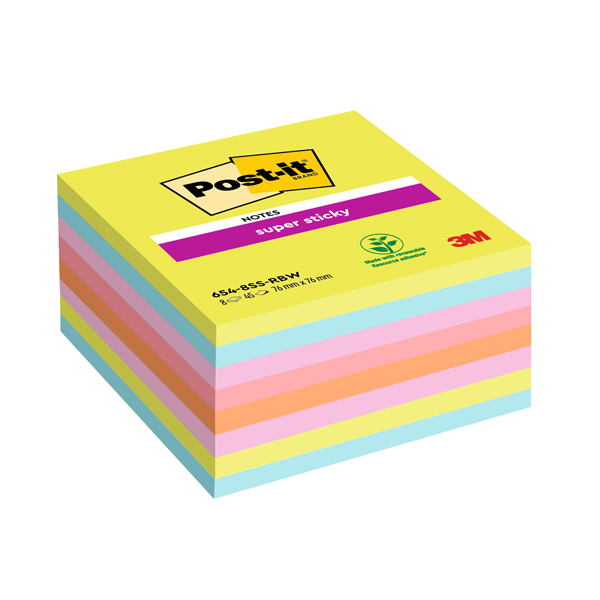Blocco Post-it Super Sticky - 654-8SSRBW - 76 x 76 mm - colori assortiti - 45 fogli - Post-it - conf. 8 pezzi Blocco Post-it Super Sticky - 654-8SSRBW - 76 x 76 mm - colori assortiti - 45 fogli - Post-it - conf. 8 pezzi