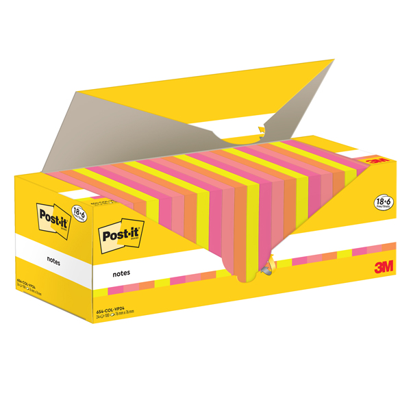 Blocco foglietti Post-it - 654-COL-VP24 - 76 x 76 mm - colori assortiti - 90 fogli - Post-it - conf. 24 blocchi Blocco foglietti Post-it - 654-COL-VP24 - 76 x 76 mm - colori assortiti - 90 fogli - Post-it - conf. 24 blocchi