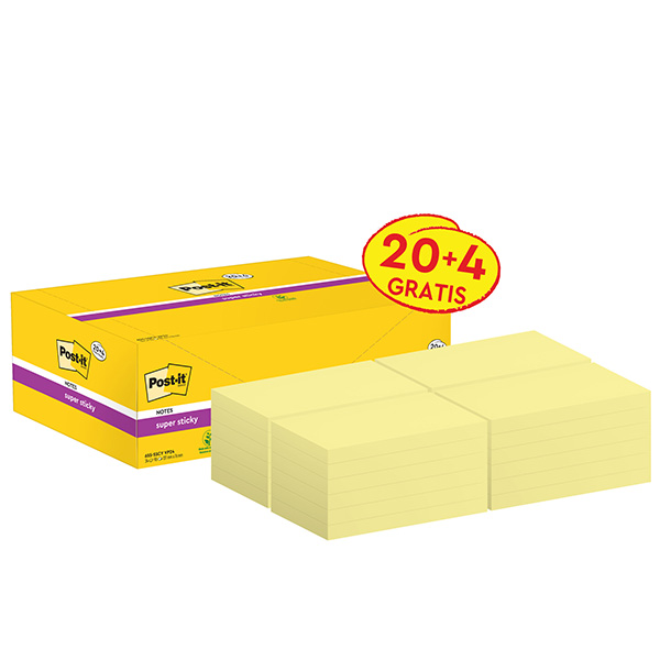 Blocco foglietti Post-it Super Sticky - 655-SSCY-VP24 - 76 x 127 mm - giallo Canary - 90 fogli - Post-it - conf. 24 blocchi Blocco foglietti Post-it Super Sticky - 655-SSCY-VP24 - 76 x 127 mm - giallo Canary - 90 fogli - Post-it - conf. 24 blocchi