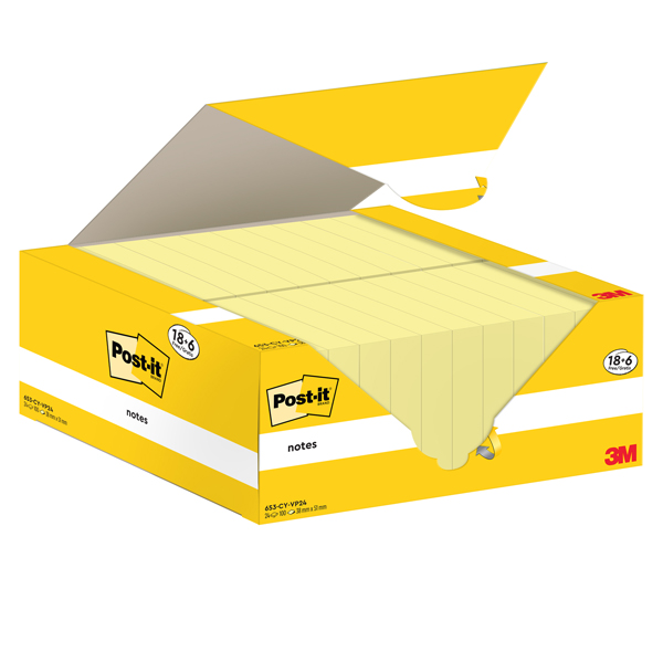 Blocco foglietti Post-it Notes - 653-CY-VP24 - 38 x 51 mm - giallo Canary - 100 fogli - Post-it - conf. 24 blocchi Blocco foglietti Post-it Notes - 653-CY-VP24 - 38 x 51 mm - giallo Canary - 100 fogli - Post-it - conf. 24 blocchi
