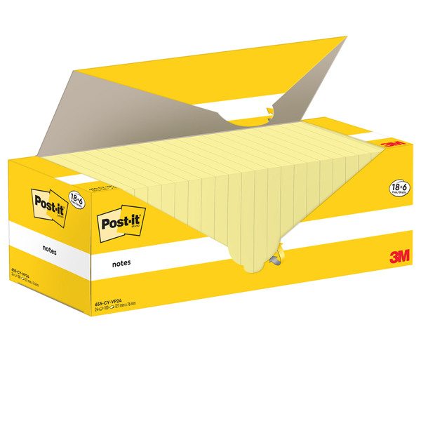Blocco foglietti Post-it Notes - 655-CY-VP24 - 76 x 127 mm - giallo Canary - 100 fogli - Post-it - conf. 24 blocchi Blocco foglietti Post-it Notes - 655-CY-VP24 - 76 x 127 mm - giallo Canary - 100 fogli - Post-it - conf. 24 blocchi