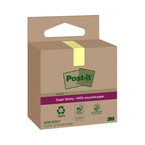 Blocco foglietti Post-it SuperSticky Green - 622R-SS3CY - 47,6 x 47,6 mm - carta riciclata - giallo Canary - 70 fogli - Post-it - conf. 3 blocchi Blocco foglietti Post-it SuperSticky Green - 622R-SS3CY - 47,6 x 47,6 mm - carta riciclata - giallo Canary - 70 fogli - Post-it - conf. 3 blocchi