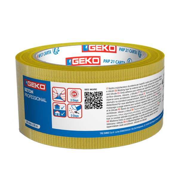Nastro mascheratura telato BETON - per esterni e superfici ruvide - 5 cm x 50 m - LDPE/tela - giallo - Geko - conf. 3 pezzi