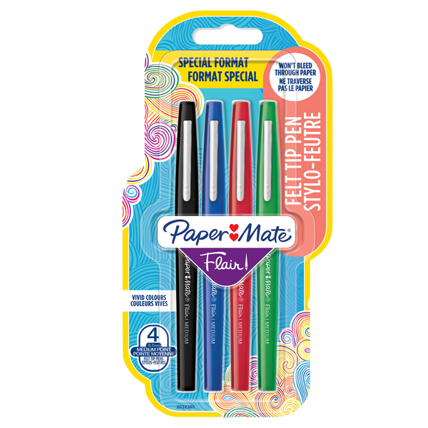 Pennarello Flair Nylon - punta feltro - 1,10mm - colori assortiti Classic - Papermate - conf. 4 pezzi Pennarello Flair Nylon - punta feltro - 1,10mm - colori assortiti Classic - Papermate - conf. 4 pezzi
