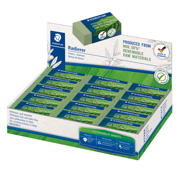 Gomma Eco 526 - 43 x 19 x 13 mm - per matita - verde - Staedtler - conf. 30 pezzi Gomma Eco 526 - 43 x 19 x 13 mm - per matita - verde - Staedtler - conf. 30 pezzi
