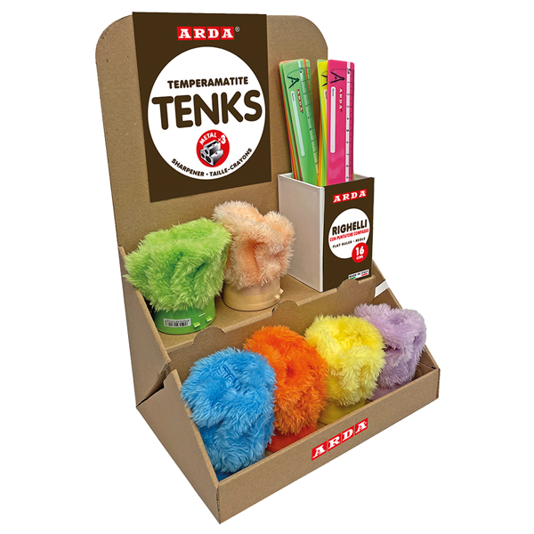 TemperamatiteTenks Peluche e Righe 16cm - colori assortiti - Arda - display Voilà 48 pezzi totali TemperamatiteTenks Peluche e Righe 16cm - colori assortiti - Arda - display Voilà 48 pezzi totali