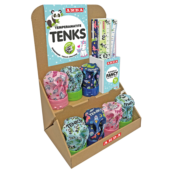 TemperamatiteTenks Fancy e Righe 16cm - colori assortiti - Arda - display Voilà 48 pezzi totali TemperamatiteTenks Fancy e Righe 16cm - colori assortiti - Arda - display Voilà 48 pezzi totali