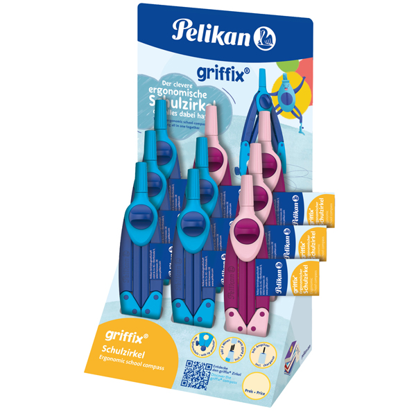 Compasso Griffix - colori assortiti - Pelikan - expo 9 pezzi Compasso Griffix - colori assortiti - Pelikan - expo 9 pezzi
