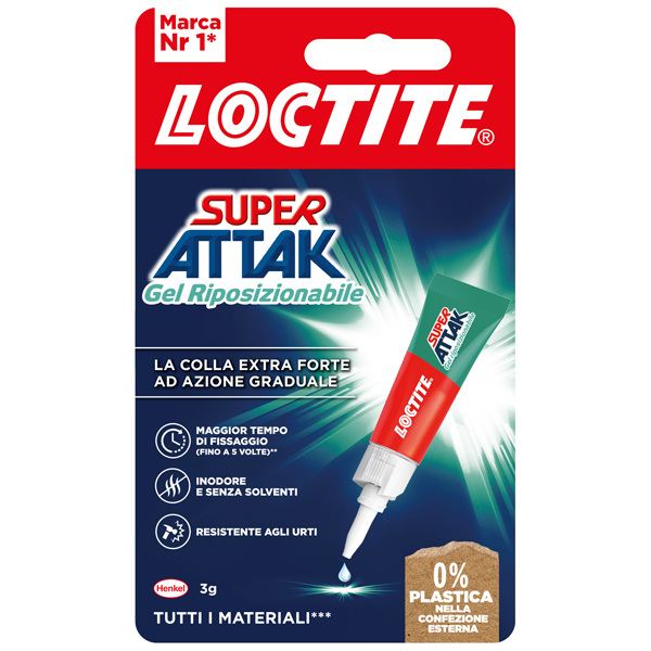 Colla Super Attak Gel Riposizionabile - 3 gr - trasparente - Loctite