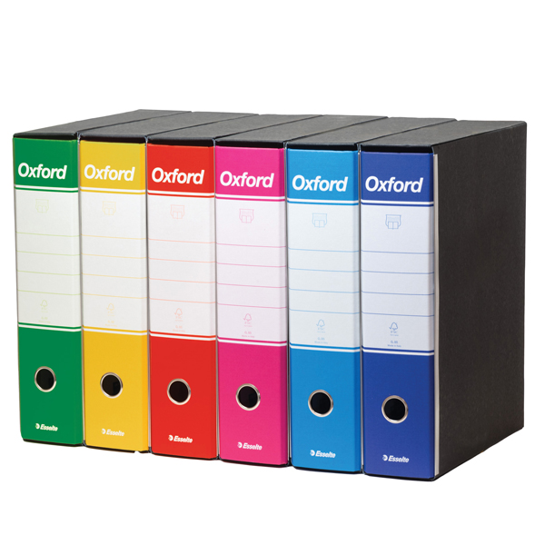 Registratori Oxford G85 - dorso - 8 cm - protocollo 23 x 33 cm - colori assortiti - Esselte - conf. 6 pezzi Registratori Oxford G85 - dorso - 8 cm - protocollo 23 x 33 cm - colori assortiti - Esselte - conf. 6 pezzi