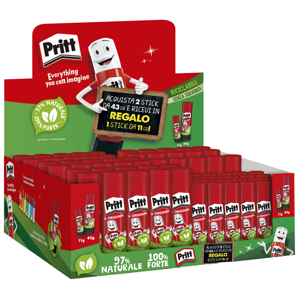 Colla Stick - 43 gr + 11 gr - bianco - Pritt - expo 50 + 25 pz Colla Stick - 43 gr + 11 gr - bianco - Pritt - expo 50 + 25 pz