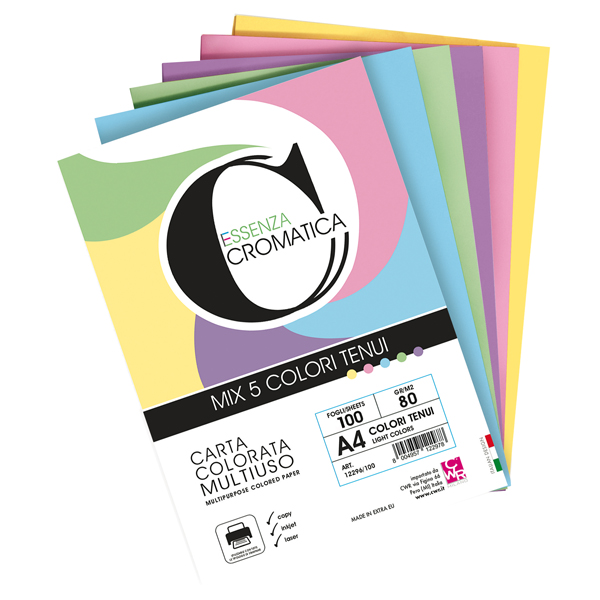 Risma carta Cromatica - A4 - 80 gr - colori assortiti tenui - 100 fogli - CWR