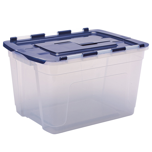 Contenitore multiuso Bankers Box - 43 x 59 x 35 cm - 55 L - PP - con coperchio a cerniera blu - trasparente - Fellowes Contenitore multiuso Bankers Box - 43 x 59 x 35 cm - 55 L - PP - con coperchio a cerniera blu - trasparente - Fellowes